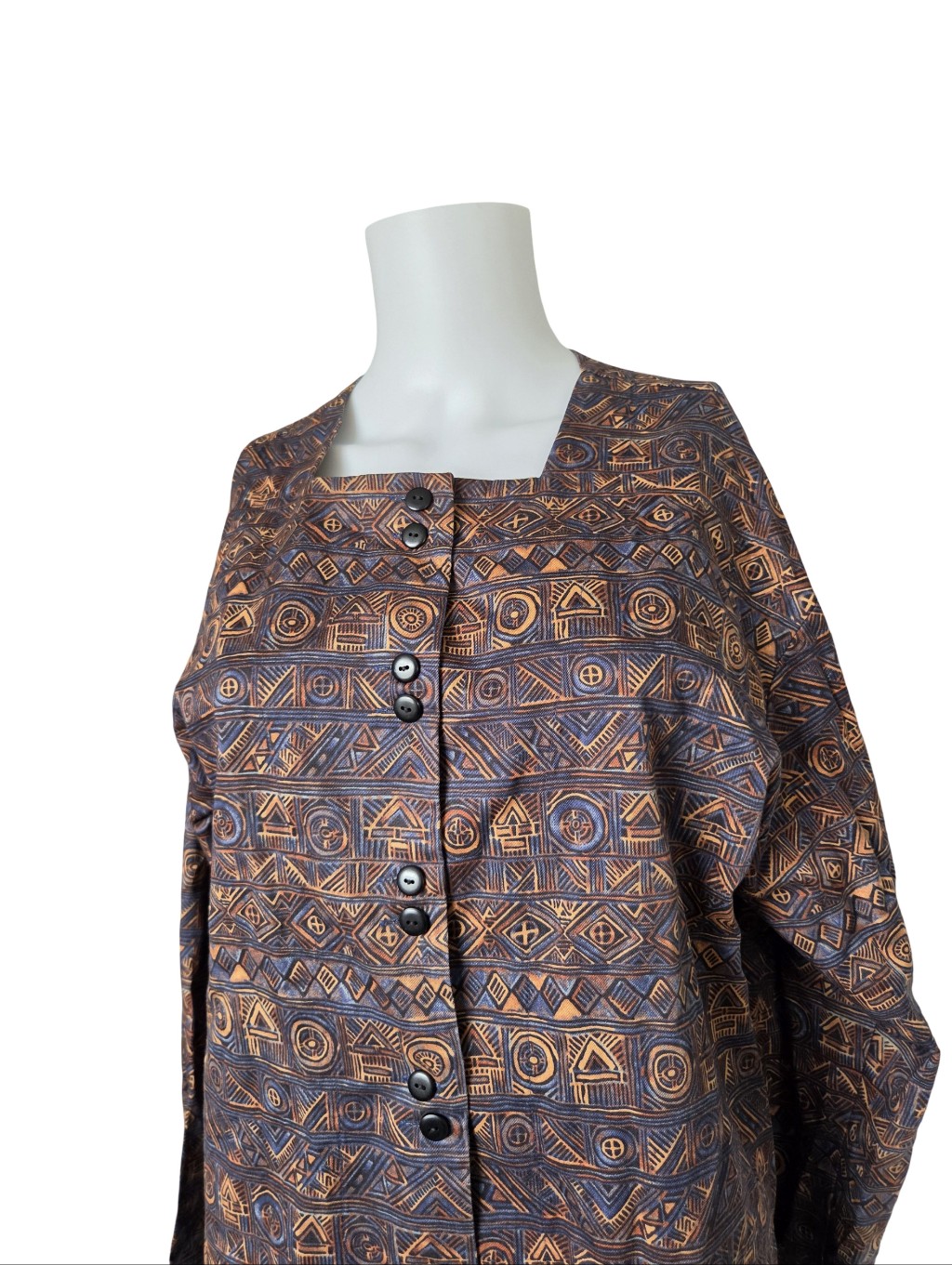 Peruvian Connection Lightweight Printed Tunic Shirt Blue Orange Size Medium — image 4 of 8